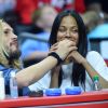 Zoe Saldana, sa soeur Cisely, son mari Marco Perego et Jared Lehr regardent le match de basket-ball opposant L.A. Clippers et Washington à Los Angeles, le 20 mars 2015.
