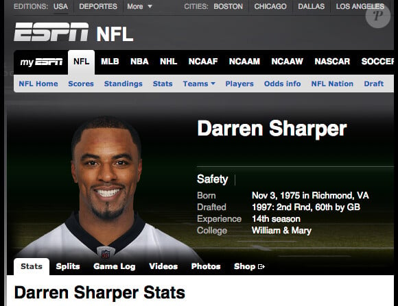 Fiche de Darren Sharper, ex-safety des Packers, des Vikings et des Saints en NFL, sur ESPN.com.