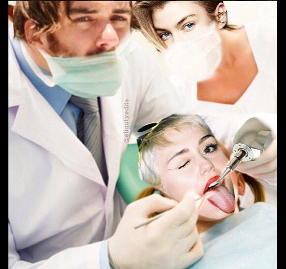 Miley Cyrus s'amuse à faire des montages après son opération des dents de sagesse, sur Instagram le 25 mars 2015