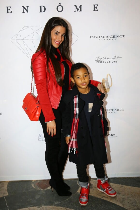 Ludivine Sagna et son fils Elias lors de la soirée Diamond Night by Divinescence Vendôme lors du Paris Art Fair au Grand Palais à Paris, le 26 mars 2015