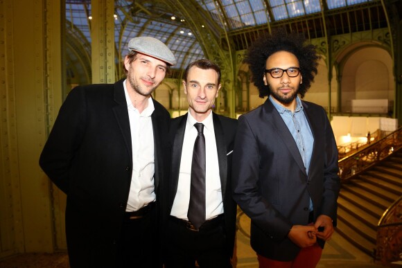 Grégory Ferrié, Renaud Duval, Yassine Azzouz lors de la soirée Diamond Night by Divinescence Vendôme lors du Paris Art Fair au Grand Palais à Paris, le 26 mars 2015