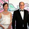 Albert de Monaco et la princesse Caroline de Hanovre lors du Bal de la Rose, dans la Salle des Etoiles du Sporting Monte-Carlo, le 28 mars 2015 à Monaco