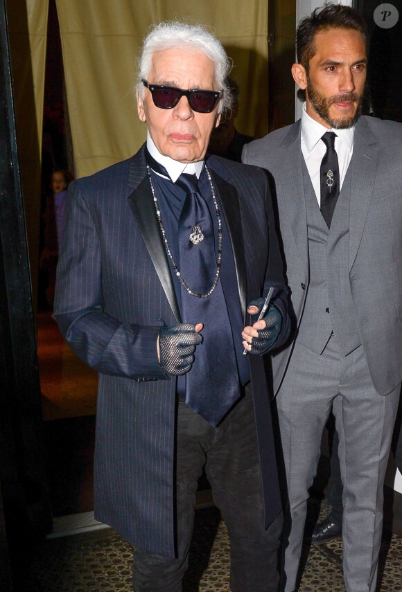 Karl Lagerfeld de sortie à New york, le 30 mars 2015