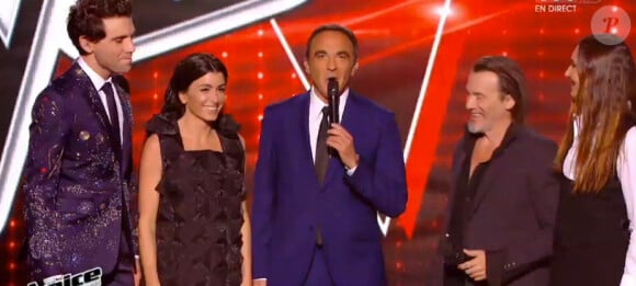Les coachs : Jenifer, Zazie, Mika et Florent Pagny - Premier live de The Voice 4 sur TF1. Samedi 4 avril 2015.