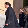 Stéphanie de Monaco, sa nièce Alexandra de Hanovre et sa fille Camille Gottlieb arrivant pour la messe à la mémoire du prince Rainier III pour le dixième anniversaire de sa mort, en la cathédrale de Monaco le 7 avril 2015