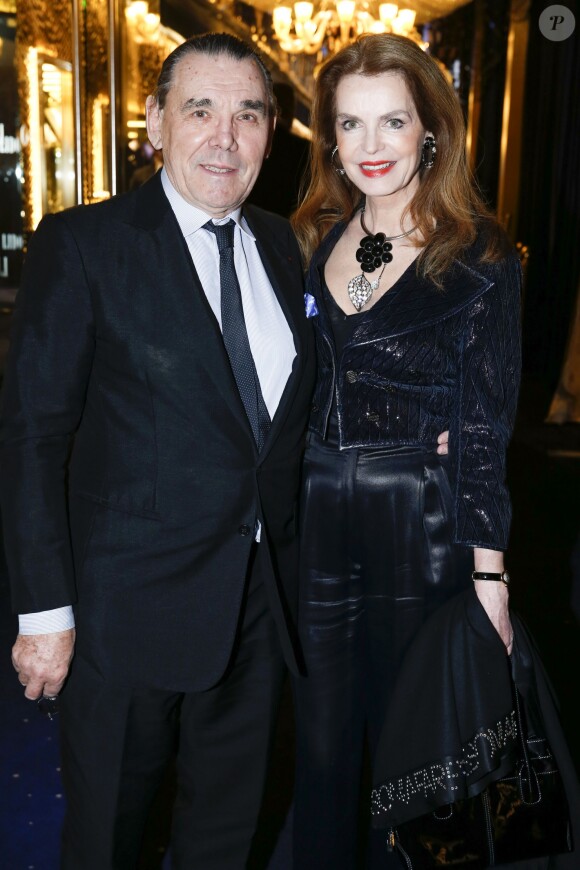Cyrielle Clair et son mari Michel Corbière - Présentation de la nouvelle revue "Paris Merveilles" du Lido à Paris le 8 avril 2015.