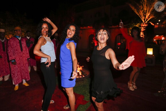 Exclusif - Saïda Jawad, Laurence Roustandjee et Aïda Touihri - Le célèbre chef tropézien Christophe Leroy a organisé à Marrakech un week-end de fête pour la pose de la première pierre de son école de cuisine franco-marocaine dans son hôtel restaurant le "Jardin d'Ines" à Marrakech au Maroc le 11 avril 2015.