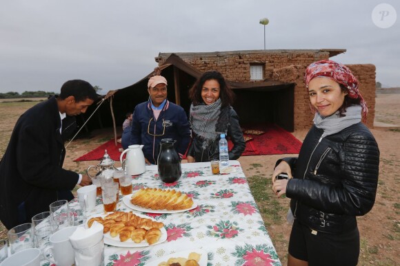 Exclusif - Laurence Roustandjee, Aïda Touihri et Pascal Legitimus - Le célèbre chef tropézien Christophe Leroy a organisé à Marrakech un week-end de fête pour la pose de la première pierre de son école de cuisine franco-marocaine dans son hôtel restaurant le "Jardin d'Ines" à Marrakech au Maroc le 11 avril 2015.