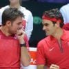 Roger Federer et Stan Wawrinka - Finale de la Coupe Davis au Stade Pierre Mauroy de Lille le 22 novembre 2014.