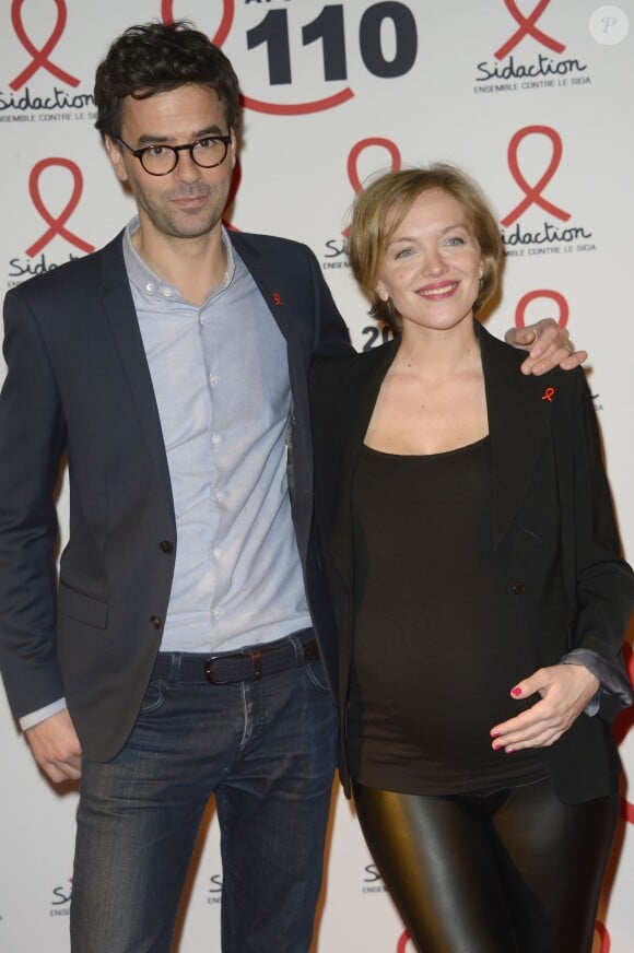 Maya Lauqué enceinte, et Thomas Isle - Soirée de lancement du "Sidaction 2015" au Musée du Quai Branly à Paris, le 2 mars 2015.