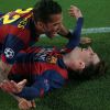 Daniel Alvès et Lionel Messi face au Bayern Munich en demi-finale de la Ligue des champions à Barcelone le 6 mai 2015. 