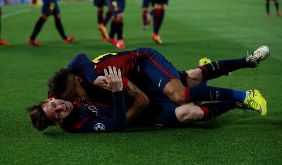 Neymar et Lionel Messi face au Bayern Munich en demi-finale de la Ligue des champions à Barcelone le 6 mai 2015. 