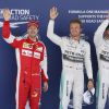 Nico Rosberg, Lewis Hamilton et Sebastian Vettel à l'issue des essais du Grand Prix d'Espagne le 9 mai 2015 à Barcelone