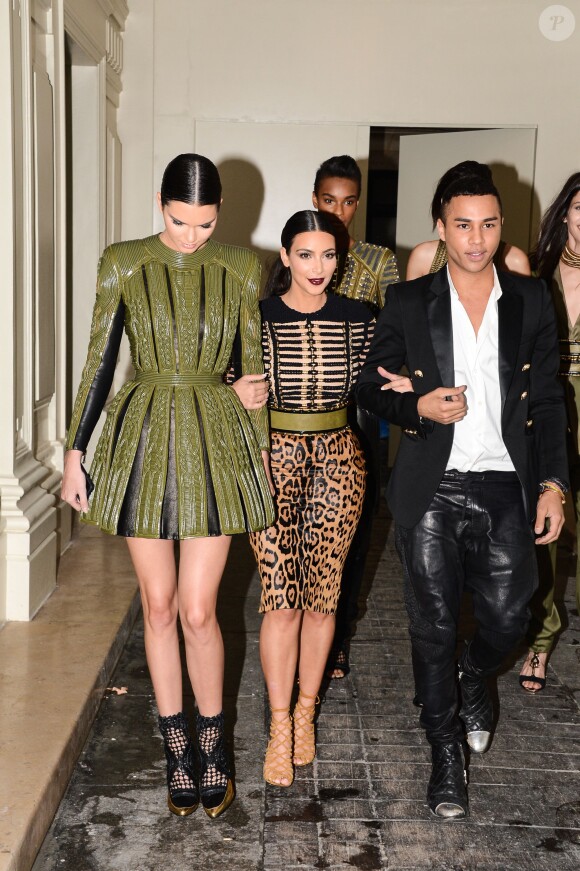 Olivier Rousteing et ses amies Kim Kardashian et Kendall Jenner à Paris en juillet 2014