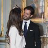 Sofia Hellqvist et le prince Carl Philip de Suède lors de la réception après la publication des bans de leur mariage le 17 mai 2015 en la chapelle royale, au palais Drottningholm, à Stockholm, où leurs noces seront célébrées le 13 juin 2015