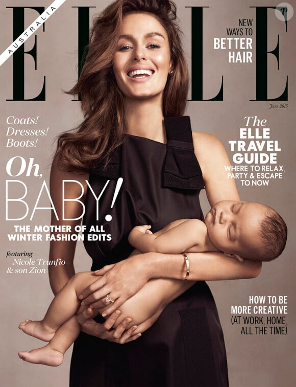 Nicole Trunfio et son fils Zion en couverture de l'édition australienne du magazine Elle. Photo par Georges Antoni.