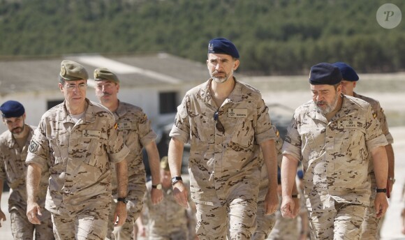 Le roi Felipe VI d'Espagne en opération militaire à Saragosse en Espagne le 27 mai 2015