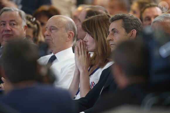Gérard Larcher, Alain Juppé, Carla Bruni-Sarkozy, Nicolas Sarkozy - Congrès fondateur des Républicains au Paris Events Center de la Porte de la Villette, à Paris le 30 mai 2015. 