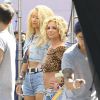 Britney Spears et Iggy Azalea sur le tournage de leur nouveau clip à Studio City, le 10 avril 2015 