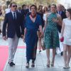 Gad Elmaleh et Charlotte Casiraghi avec la princesse Caroline et la princesse Alexandra de Hanovre à la soirée pour l'inauguration du nouveau Yacht Club de Monaco, sur le Port Hercule, le 20 juin 2014.