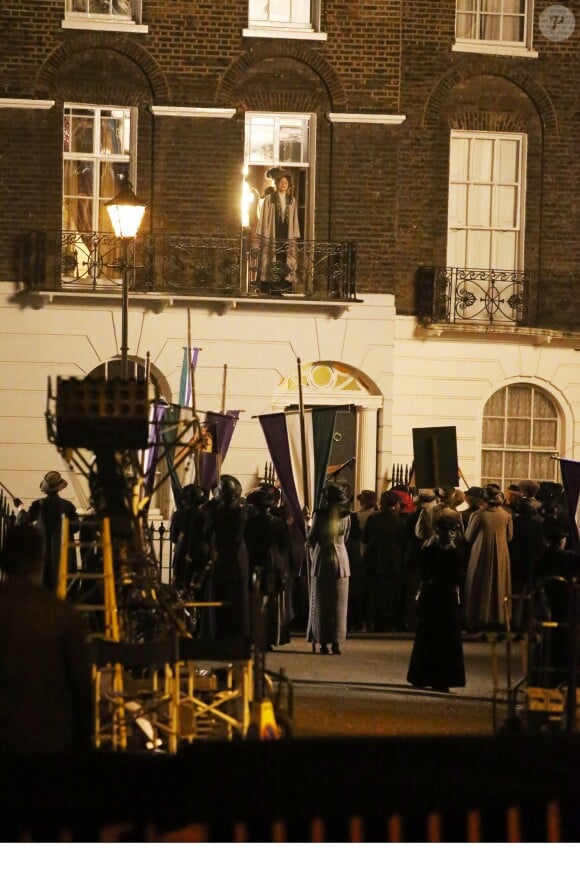 Meryl Streep sur le tournage de " Suffragette" à Londres le 24 mars 2014. La star incarne Emmeline Pankhurst