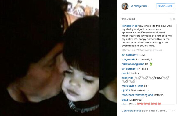 Kendall Jenner poste une photo de son père (Caitlyn Jenner) et elle sur Instagram pour la fete des pères le 21 juin 2015.