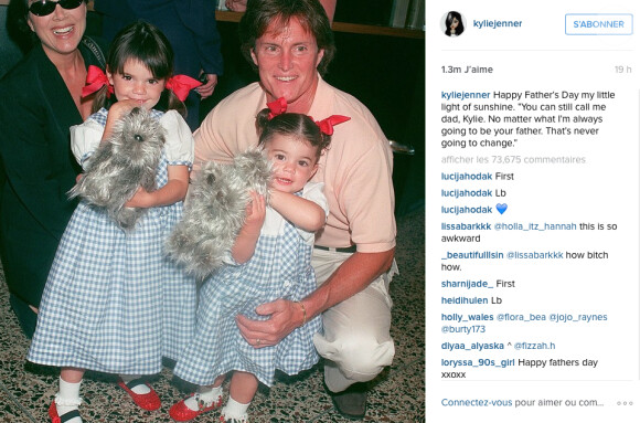 Kylie Jenner poste une photo d'elle, de son père, Caitlyn Jenner et sa soeur Kendall le 21 juin 2015 sur Instagram pour la fete des pères.