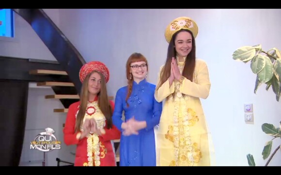 Exclusif - Terry, Marie-Ange et Jazz en robe traditionnelle asiatique - Captures d'écran de l'épisode 3 de l'émission "Qui veut épouser mon fils" saison 4 03/07/2015 - 