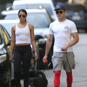 Exclusif - Zac Efron et sa petite amie Sami Miro se promènent avec leur chien au parc Griffith à Los Angeles. Sami est redevenue brune! Le 8 mars 2015 