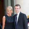 Emmanuel Macron et sa femme Brigitte Trogneux - Dîner d'état en l'honneur du couple royal d'Espagne offert par le Président de la République au palais de l'Elysée à Paris, le 2 juin 2015.