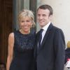 Emmanuel Macron et sa femme Brigitte Trogneux - Dîner d'état en l'honneur du couple royal d'Espagne offert par le Président de la République au palais de l'Elysée à Paris, le 2 juin 2015.