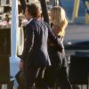 Exclusif - Gwyneth Paltrow et son nouveau compagnon le producteur Brad Falchuk (Nip/Tuck, Glee) arrivent à l'anniversaire de Robert Downey Jr. qui fête ses 50 ans le 4 avril 2015 au Barker Hangar à Santa Monica.