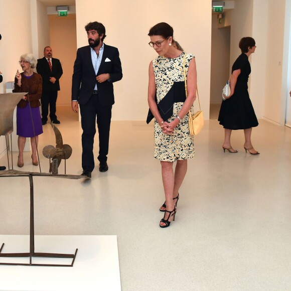 Exclusif - La princesse Caroline de Hanovre participait le 7 juillet 2015 au vernissage de la rétrospective organisée à la Villa Paloma (Nouveau Musée National de Monaco) consacrée au sculpteur et peintre italien Fausto Melotti. Son fils Andrea Casiraghi, avec son épouse Tatiana Santo Domingo, y prenaient également part.