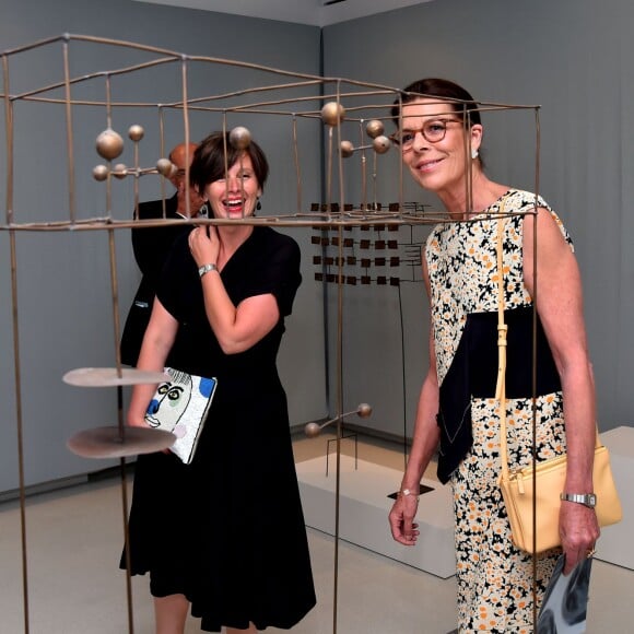 Exclusif - La princesse Caroline de Hanovre participait le 7 juillet 2015 au vernissage de la rétrospective organisée à la Villa Paloma (Nouveau Musée National de Monaco) consacrée au sculpteur et peintre italien Fausto Melotti. Son fils Andrea Casiraghi, avec son épouse Tatiana Santo Domingo, y prenaient également part.