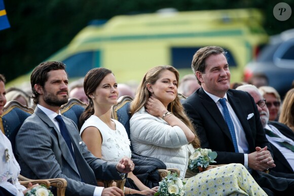 Carl Philip, Sofia, Madeleine et Christopher. Célébration des 38 ans de la princesse Victoria de Suède le 14 juillet 2015 à Borgholm, sur l'île d'Öland.