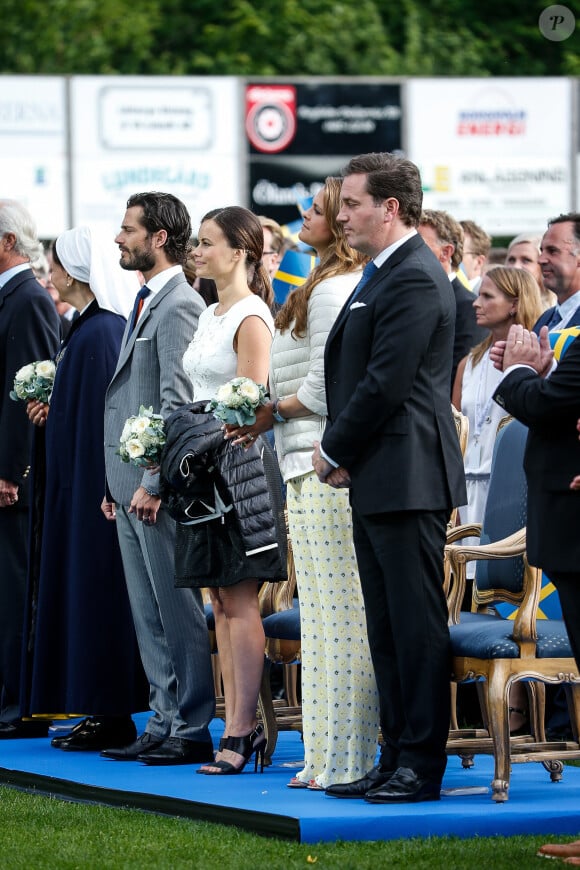 Silvia, Carl Philip, Sofia, Madeleine et Christopher. Célébration des 38 ans de la princesse Victoria de Suède le 14 juillet 2015 à Borgholm, sur l'île d'Öland.