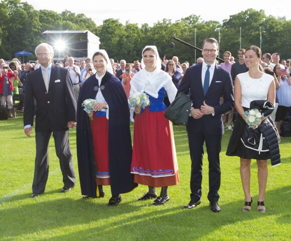 La roi Carl XVI Gustaf, la reine Silvia, la princesse Victoria, le prince Daniel et la princesse Sofia. Célébration des 38 ans de la princesse Victoria de Suède le 14 juillet 2015 à Borgholm, sur l'île d'Öland.