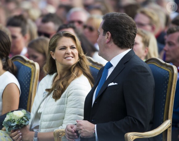 La princesse Madeleine et son mari. Célébration des 38 ans de la princesse Victoria de Suède le 14 juillet 2015 à Borgholm, sur l'île d'Öland.