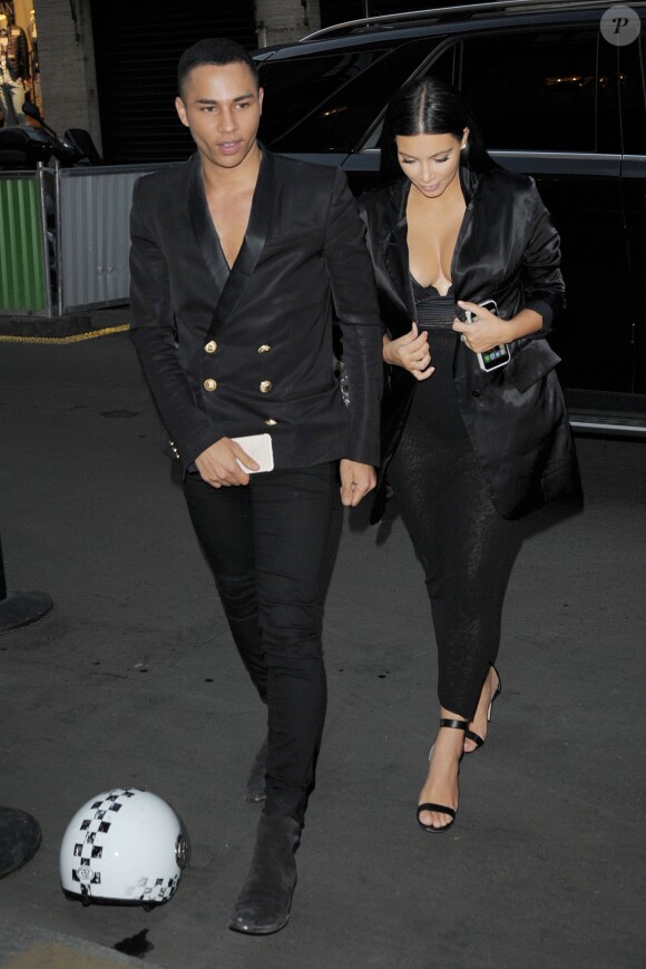 Olivier Rousteing et Kim Kardashian, enceinte, sont allés dîner au Costes. Paris, le 20 juillet 2015.