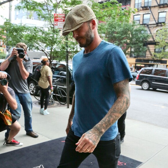 David Beckham arrive à l'hôtel Bowery à New York, le 6 juillet 2015  