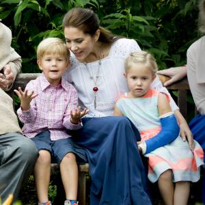 La princesse Mary avec les jumeaux Vincent et Josephine. La famille royale de Danemark a pris la pose le 25 juillet 2015 dans le parc du château de Grastenpour la traditionnelle séance photo des vacances d'été.