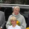 Le prince Haakon de Norvège, la princesse Mette-Marit et leurs enfants la princesse Ingrid Alexandra et le prince Sverre Magnus participaient le 24 juillet 2015 au Festival de Saint Olav à Stiklestad.