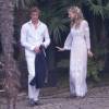 Pierre Casiraghi et Beatrice Borromeo se rendent à leur fête de pré-mariage sur les Iles Borromées, sur le Lac Majeur en Italie, le 31 juillet 2015.