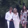 Pierre Casiraghi et Beatrice Borromeo se rendent à leur fête de pré-mariage sur les Iles Borromées, sur le Lac Majeur en Italie, le 31 juillet 2015.