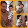 Sergio Ramos retrouve son fils Sergio Jr. (1 an) après sa préparation en Australie, le 31 juillet 2015 à Madrid.