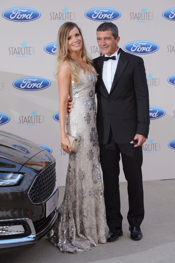 Antonio Banderas et sa compagne Nicole Kimpel - People lors du "Starlite Gala" à Marbella, le 9 août 2015.