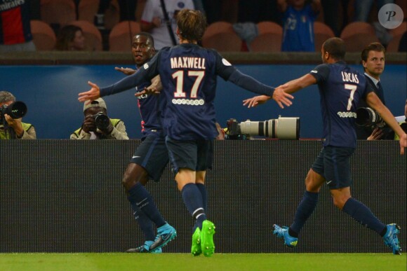 Blaise Matuidi après son but lors du match PSG-GFC Ajaccio lors de la 2ème journée de la Ligue 1 au Parc des Princes à Paris, le 16 août 2015.