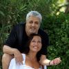 Exclusif - Enrico Macias et sa fille Jocya posent à l'hôtel Mas Bellevue de Saint-Tropez, le 28 juillet 2014.