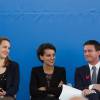 Le premier ministre Manuel Valls visite le musée des Confluences et les stands de la French Tech accompagné de Najat Vallaud-Belkacem, ministre de l'éducation nationale et Axelle Lemaire, secrétaire d'état chargée du numérique à Lyon le 11 Mai 2015