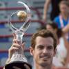 Andy Murray, of Great Britain, raises the Rogers Cup winner's trophy following his defeat of opponent Novak Djokovic, of Serbia, during the men's final at the Rogers Cup tennis tournament in Montreal, Canada, on Sunday, August 16, 2015. Photo by Paul Chiasson/CP/ABACAPRESS.COM18/08/2015 - Montreal